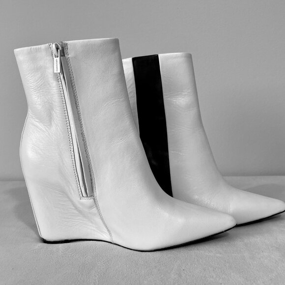 NWT - Calvin Klein White and Black Leather Ankle Boots - Picture 4 of 15
